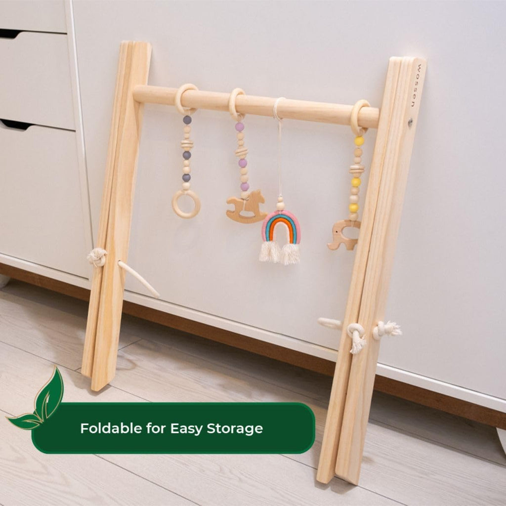 Wossen® Wooden Baby Play Gym Set and PlayTent Cover, Naturel Baby Gym, Reliable Toys, Ergonomic and Multipurpose Use, Mat and Play Tent Cover, Newborn Gift for Baby Girl and Boy