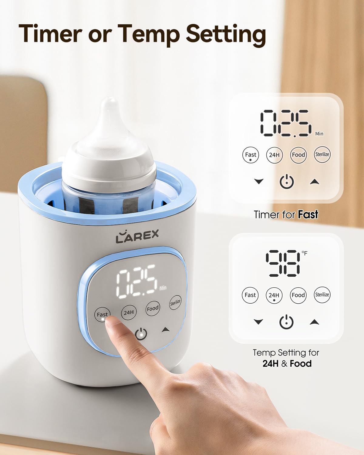 LAREX Bottle Warmer, Fast Baby Bottle Warmer for Breastmilk and Formula, with Timer and Accurate Temp Control, 8-in-1 Baby Milk Warmer BPA Free with Digital Display, Bottle Warmers for All Bottles