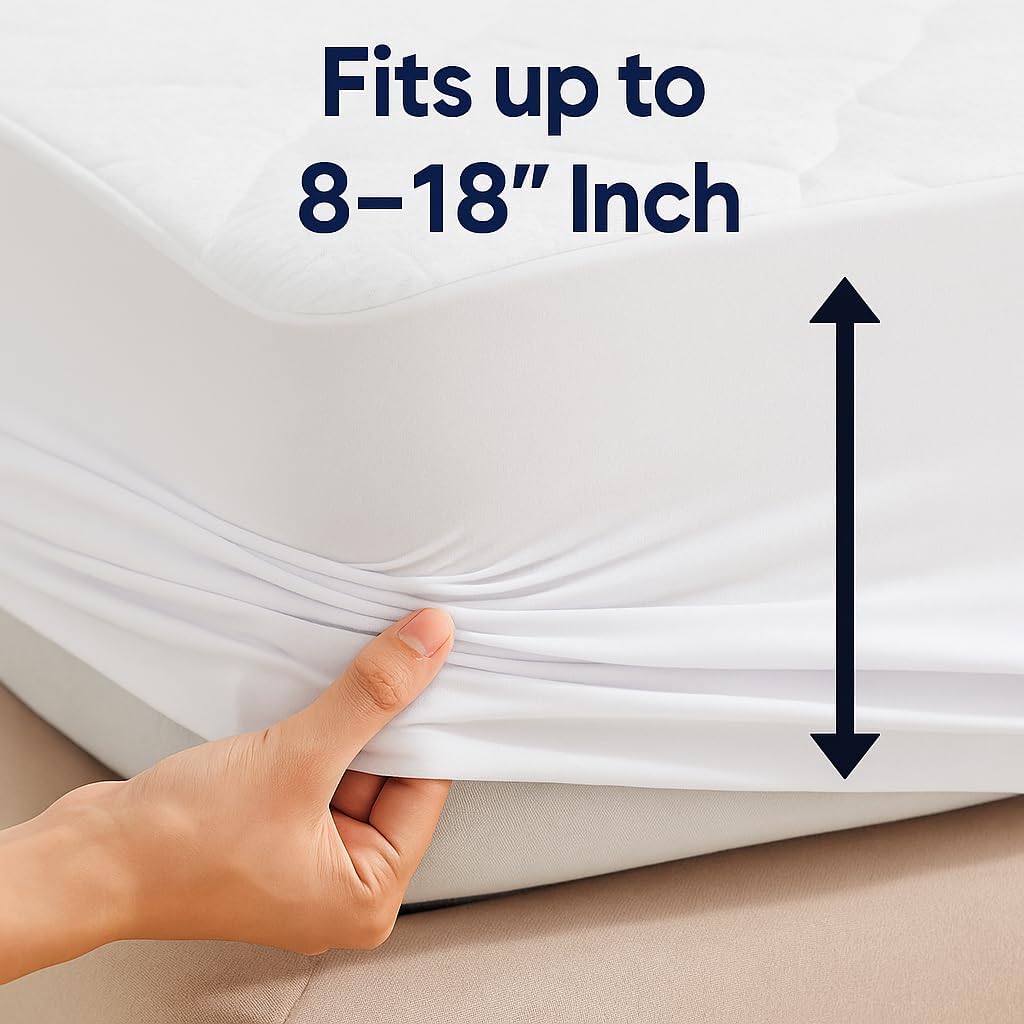 Waterproof Mattress Protector – Twin XL – Soft & Noiseless Terry Cotton Cover – Cooling, Breathable – Deep Pocket with 360° Elastic – Machine Washable – Kids, Pets & Light Sleepers