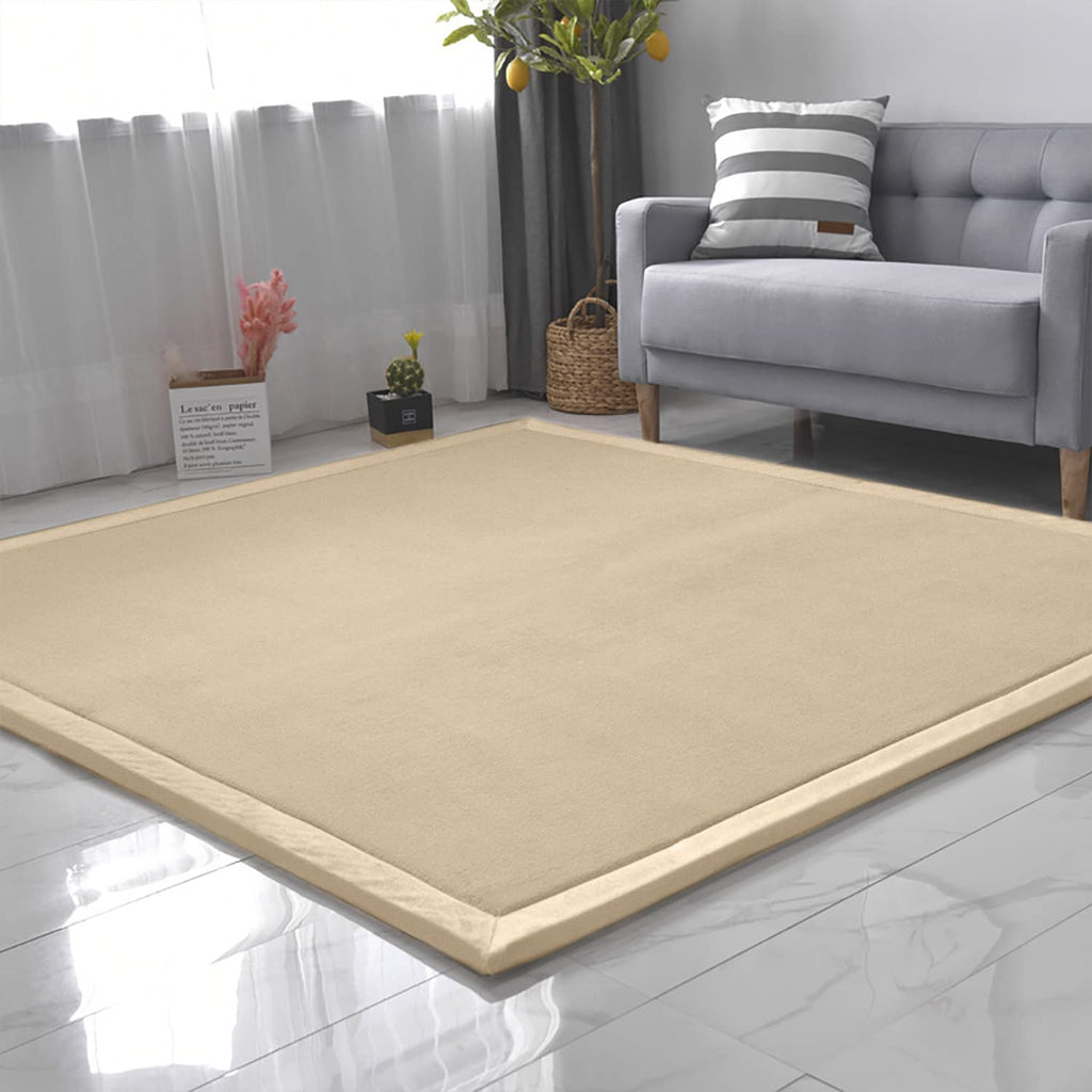 Loartee Coral Velvet Crawling Rug (4'9"x4'9", Brown) for Toddler Children Play Area Rug Yoga Mat Exercise Pad