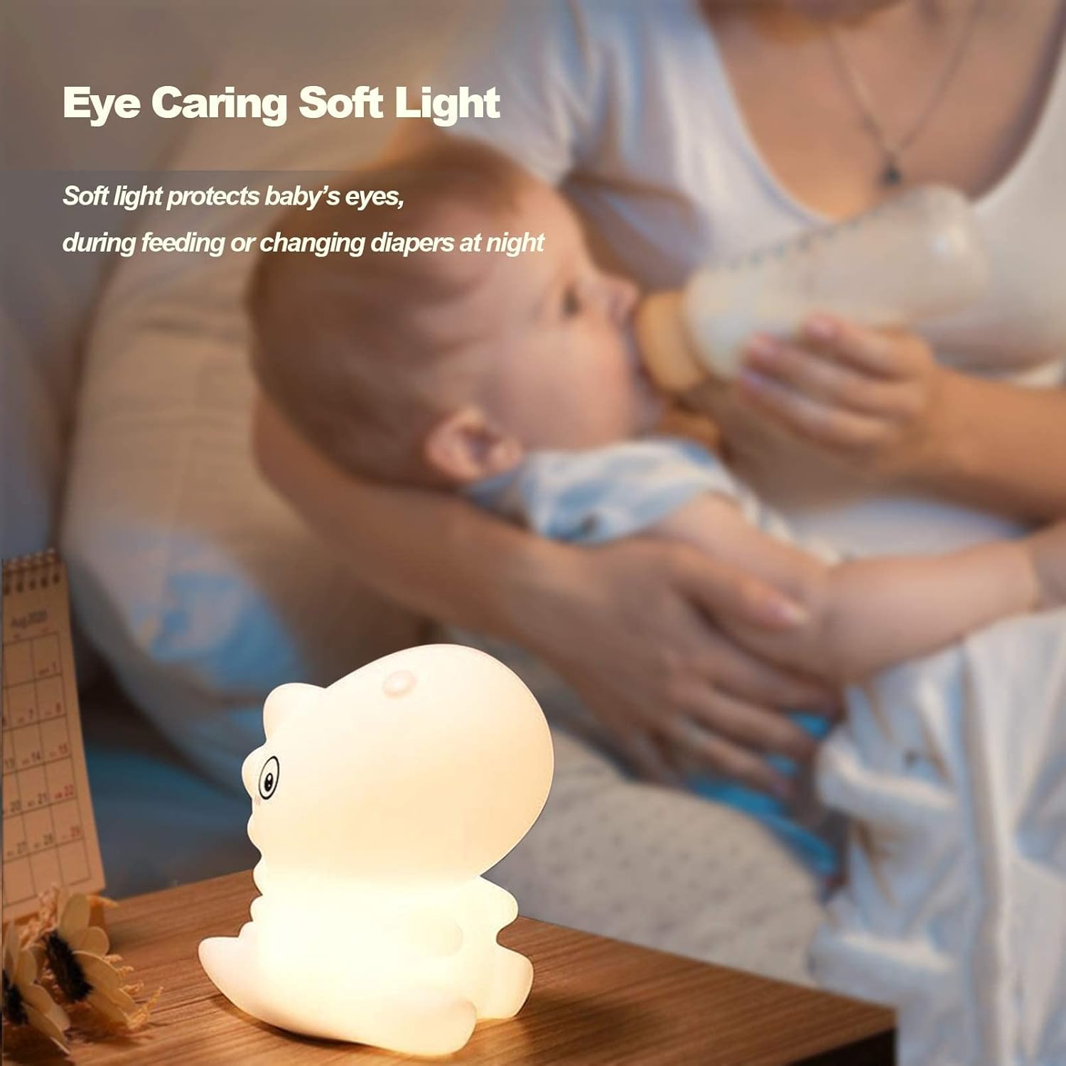 ZKLiLi Night Light, Cute Silicone Dinosaur Night Light with Brightness, 7 Colors Kawaii Touch Lamp for Bedroom, Girls and Boys, Gifts, Rechargeable