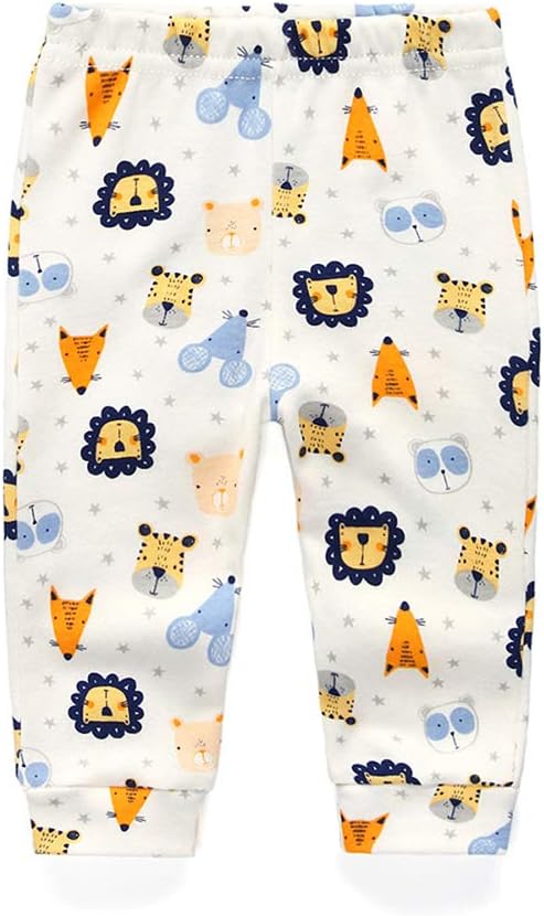 Unisex Newborn Baby Cotton 4-Pack Pants Embroidery Pringting Casual Leggings 0-24 Months for Boys and Girls