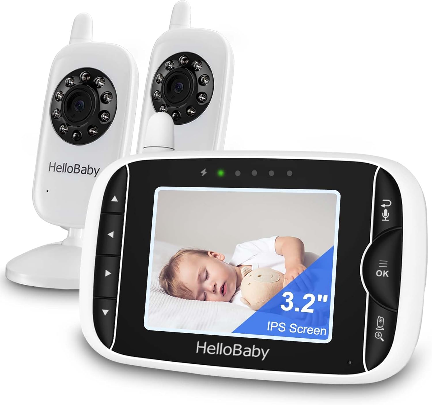 HelloBaby Baby Monitor with 2 Cameras, No WiFi, with Camera and Audio,Video, Night Vision 2-Way Audio, Fully Remote Pan & Tilt, 2X Zoom, ECO Mode, 8 Lullabies