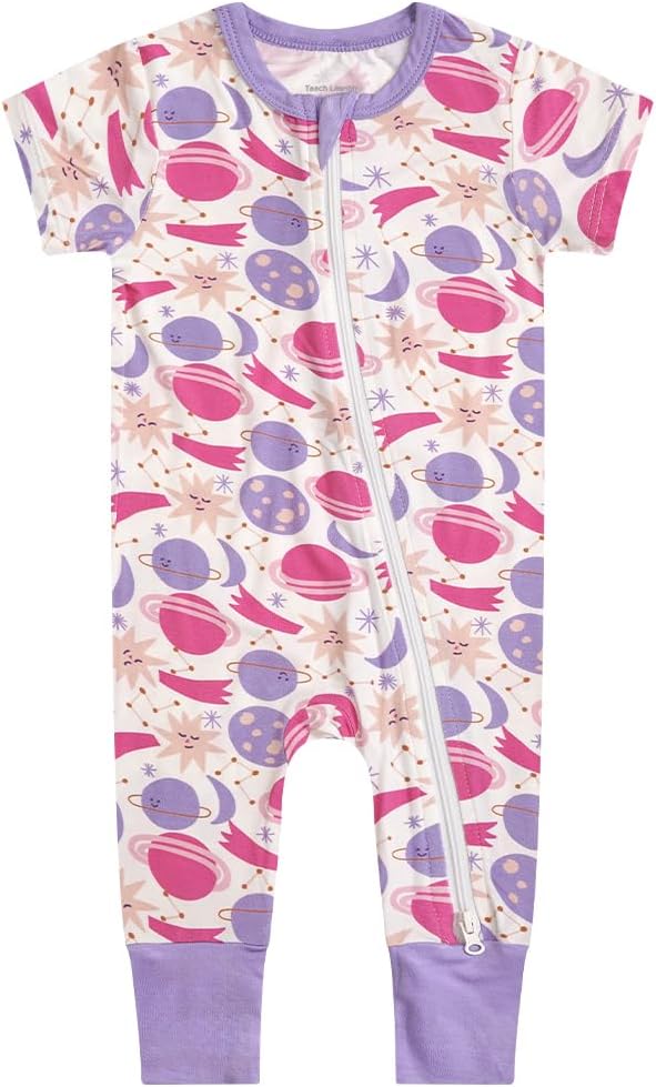 Teach Leanbh Toddler Unisex Baby Bamboo Viscose Pajamas 2 Way Zipper Short Sleeve Footless Romper Jumpsuit Sleep and Play