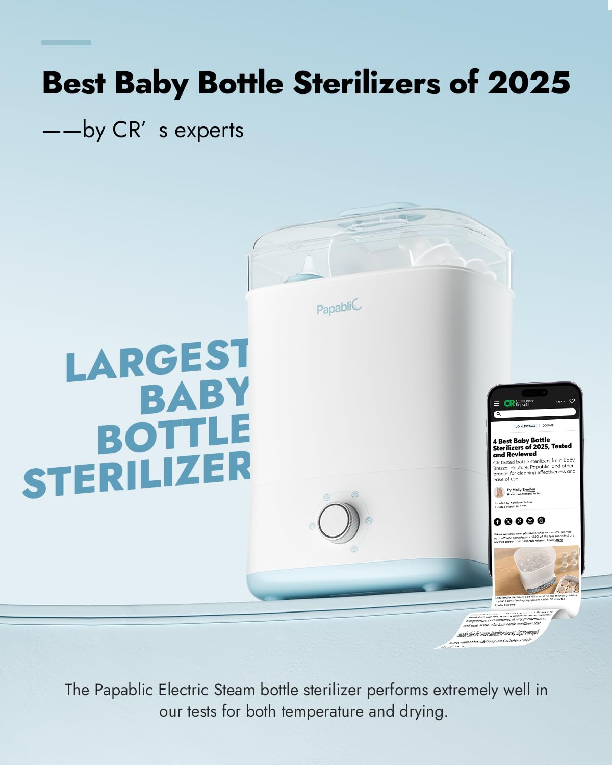 Papablic Baby Bottle Sterilizer and Dryer Pro, Esterilizador De Biberones, Electric Steam Sterilizer for Baby Bottles, Pacifiers, and Pump Parts, Large Capacity 10 Bottles