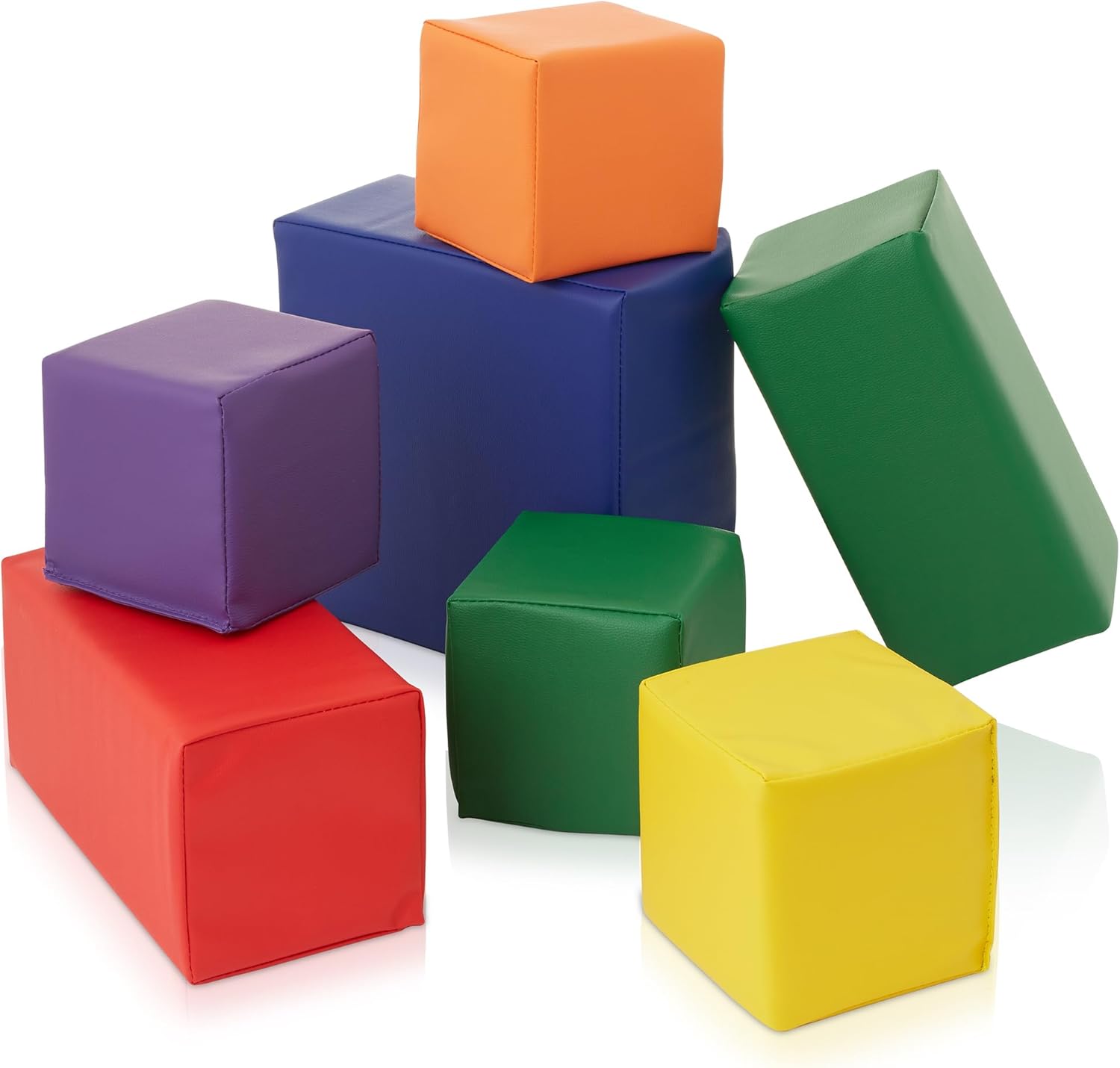 Casafield Large Toddler Foam Building Blocks (7-Piece Set), Soft Play Kids Stacking Cubes, Assorted Colors and Sizes for Daycare, Nursery, Preschool