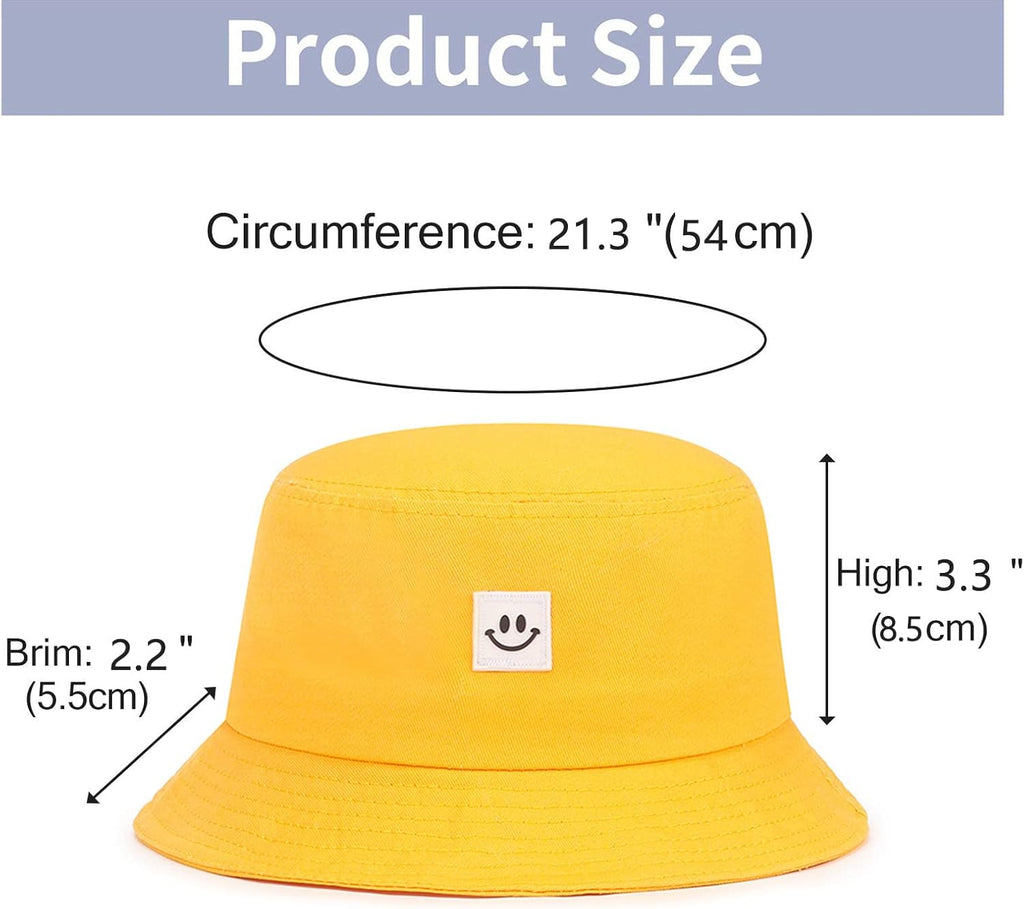 Kids Sun Hat Smile Face Bucket Hat for Girls Boys Summer Sun Protection Cotton Unisex Beach Cap