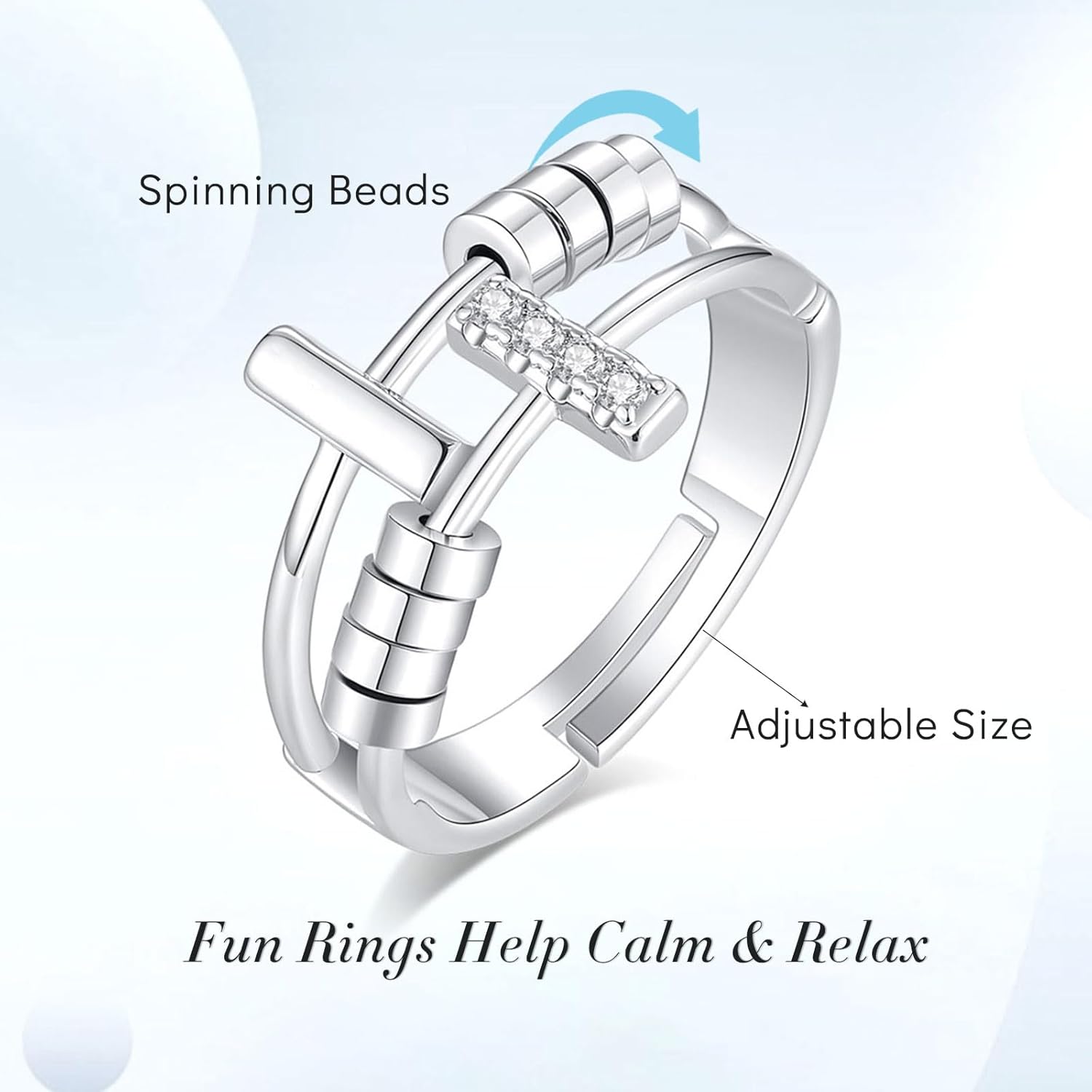 INFUSEU Funny Spinner Fidget Rings for Women Girls Anti Anxiety Stress Worry, Adjustable Size