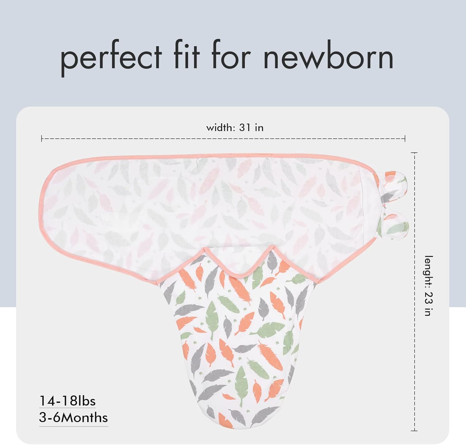 GLLQUEN BABY Swaddle Blankets for Baby Girls, 3-6 Months, Orange Pink Feather & Wave Point, 3 Pack Wrap Set, Newborn Adjustable Swaddles Sleep Sack, (Medium/Large)