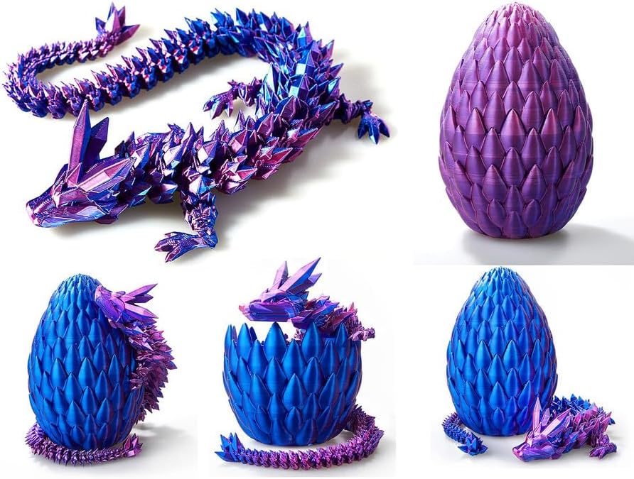 3D Printed Dragon Egg, 12'' Mystery Crystal Dragon Egg Fidget Toys Full Articulated Dragon Home Office Decor Executive Desk Toys for Autism/ADHD