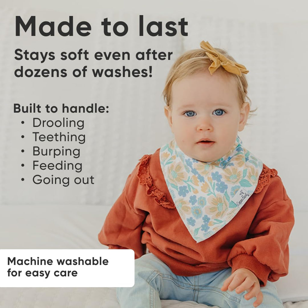 Copper Pearl 6 Pack Soft Cotton Baby Bibs for Drooling and Teething, Absorbent Drool Bibs for Baby Girl, Adjustable to Fit Newborns to Toddlers, Tons of Styles (Sophie Set)