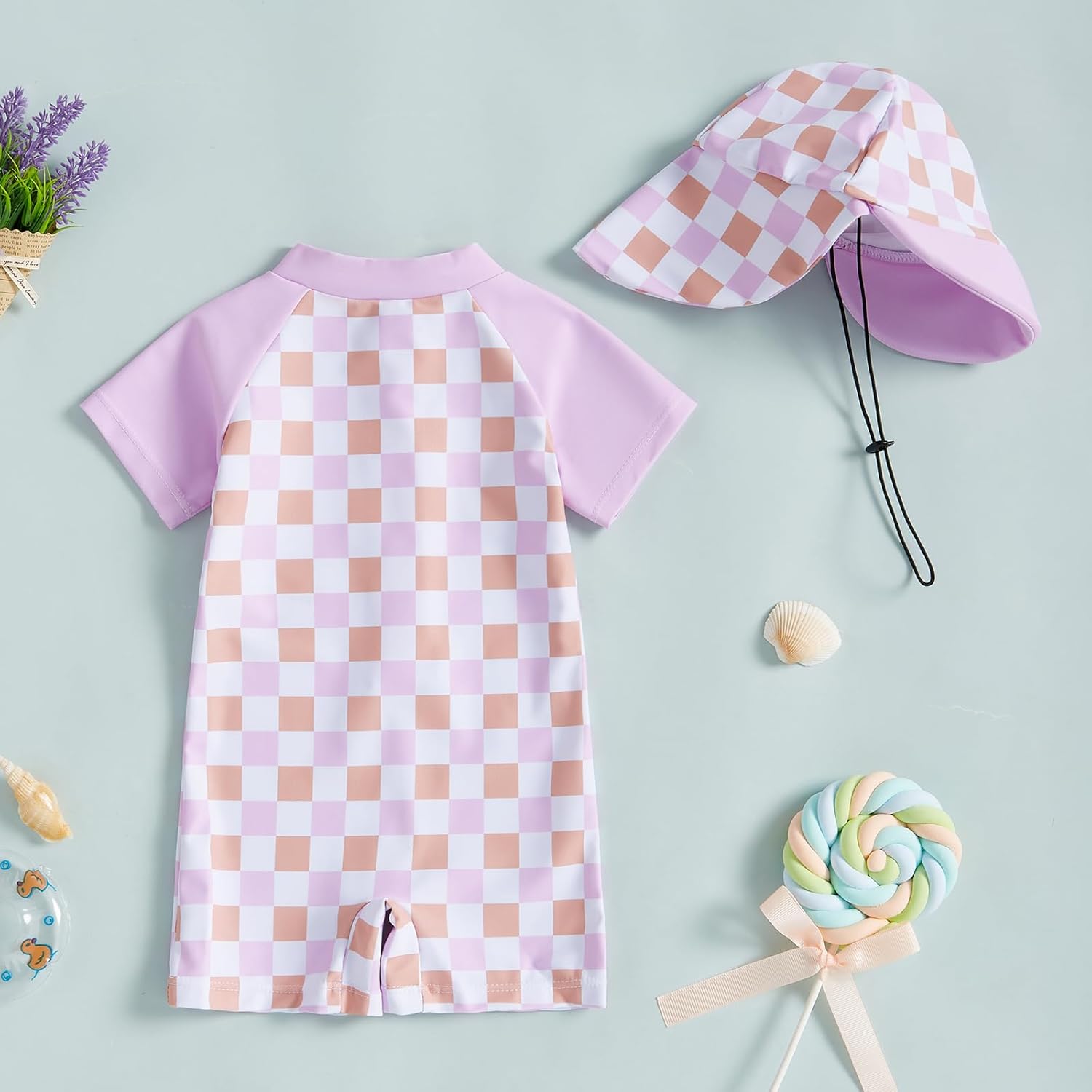 MAYUMMPY Baby Boys Girls Swimwear Casual Zipper One Pieces Rash Guard Swimsuit and Hat Beachwear Bathing Suit