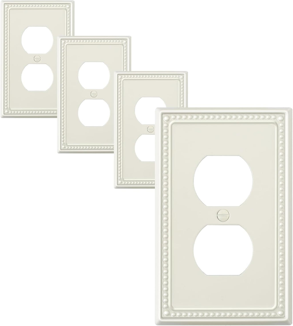 4-Pack Duplex Outlet Cover Plate, Light Almond Metal Wall Plates for Electrical Outlets, 1 Gang Receptacle Light Switch Cover, Pearls Decorative Switch Plates and Outlet Covers