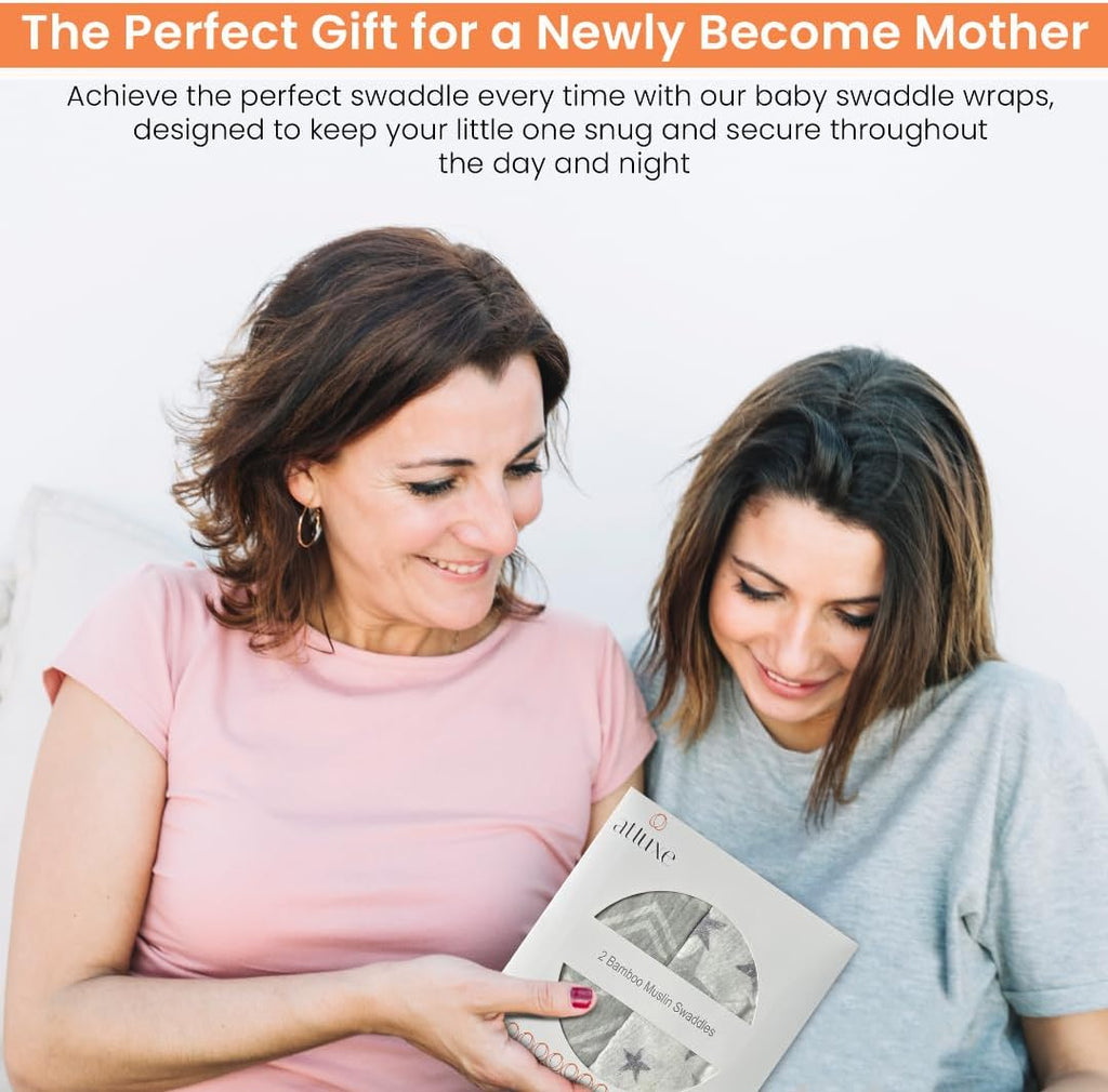 Premium Baby Swaddle Blanket - 2 Pack Muslin Swaddle Blankets Neutral, Softness Upgrade, Breathable 47''x47'' Nursery Wrap for Boys & Girls - Unisex, 70% Viscose from Bamboo, 30% Cotton (Gray)