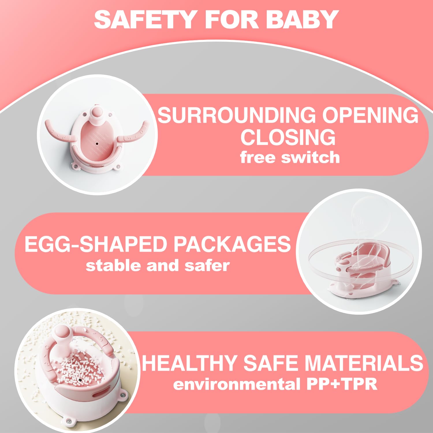 Baby Bath Seat, Bath Seat for Baby 6 Month & up, Baby Bath tub Seat with Suction Cups, Non-Slip, Detachable, Pink