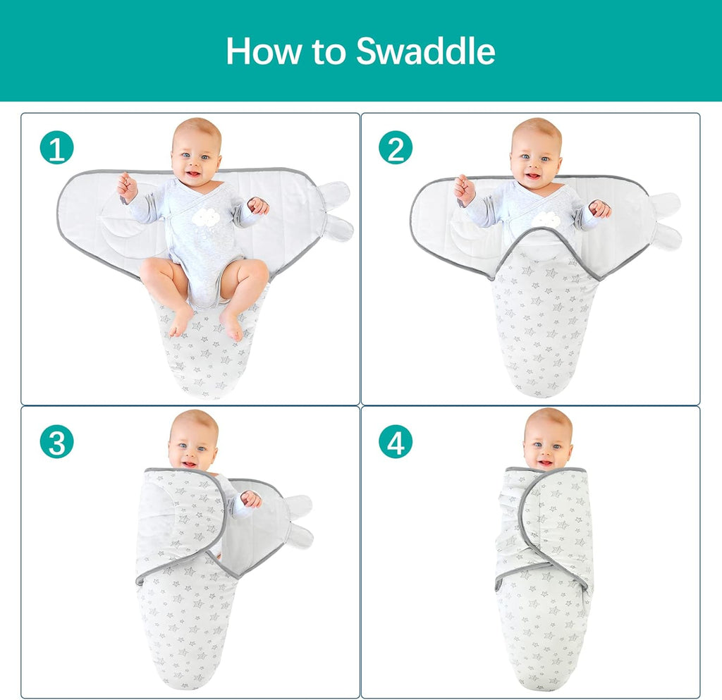 Biloban Baby Swaddles 0-3 Months for Boy Girls, Warm Quilted Baby Swaddle, Newborn Swaddle, Adjustable Swaddle Blanket, Lovely White Stars, 1 Pack