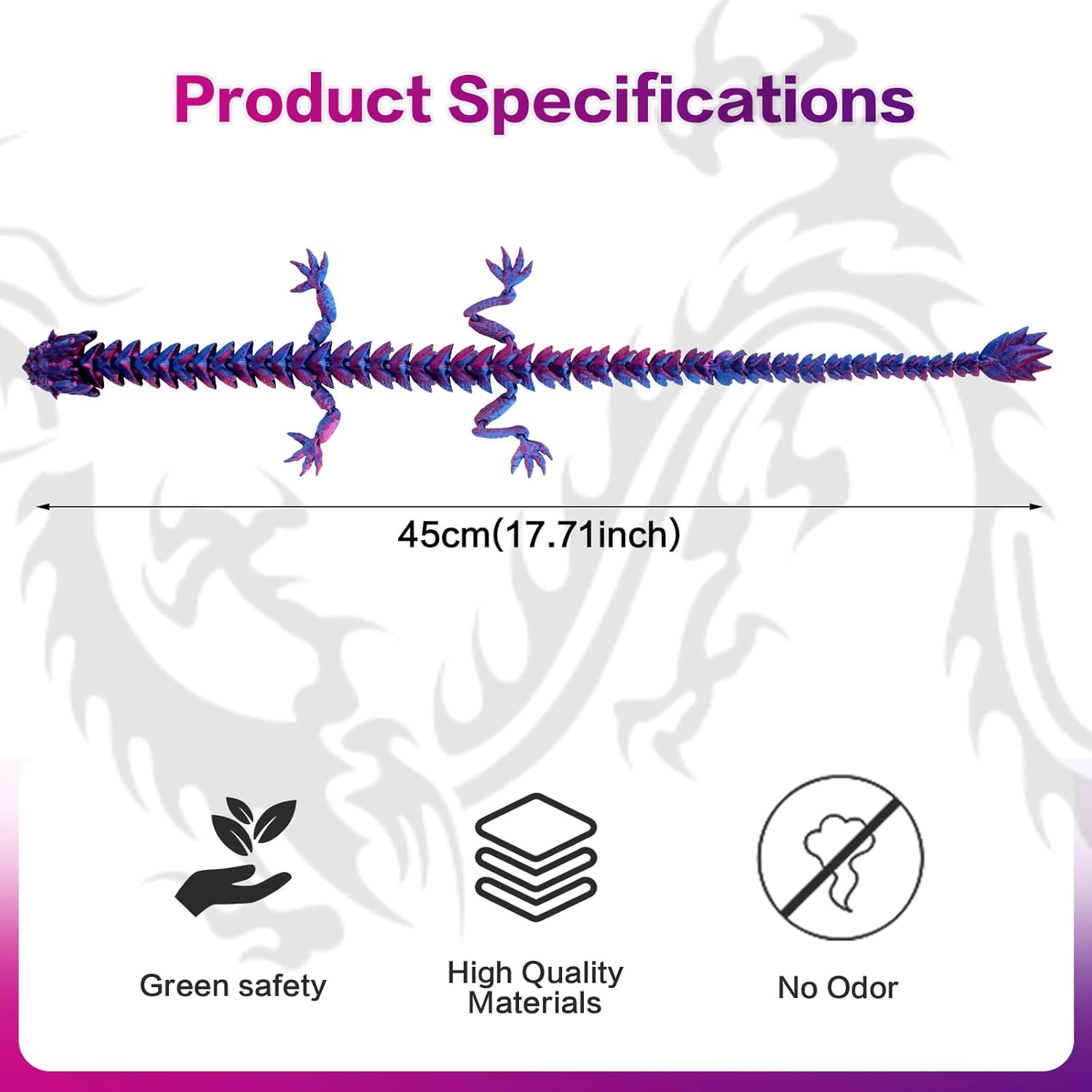 putyhet 18" 3D Printed Dragon, Standing Articulated Dragon, Crystal Dragon Fidget Toy Surprise, Home Office Decor Executive Desk Toy (A)