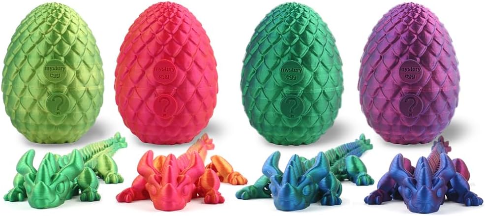 STONESTAR 3D Printed Dragon Fidget Toys, 12" Full Articulated Dragon in Mystery Egg, Home Office Decor Executive Desk Toys Xmas/Easter Gift for Dragon Lovers (Laser Green)
