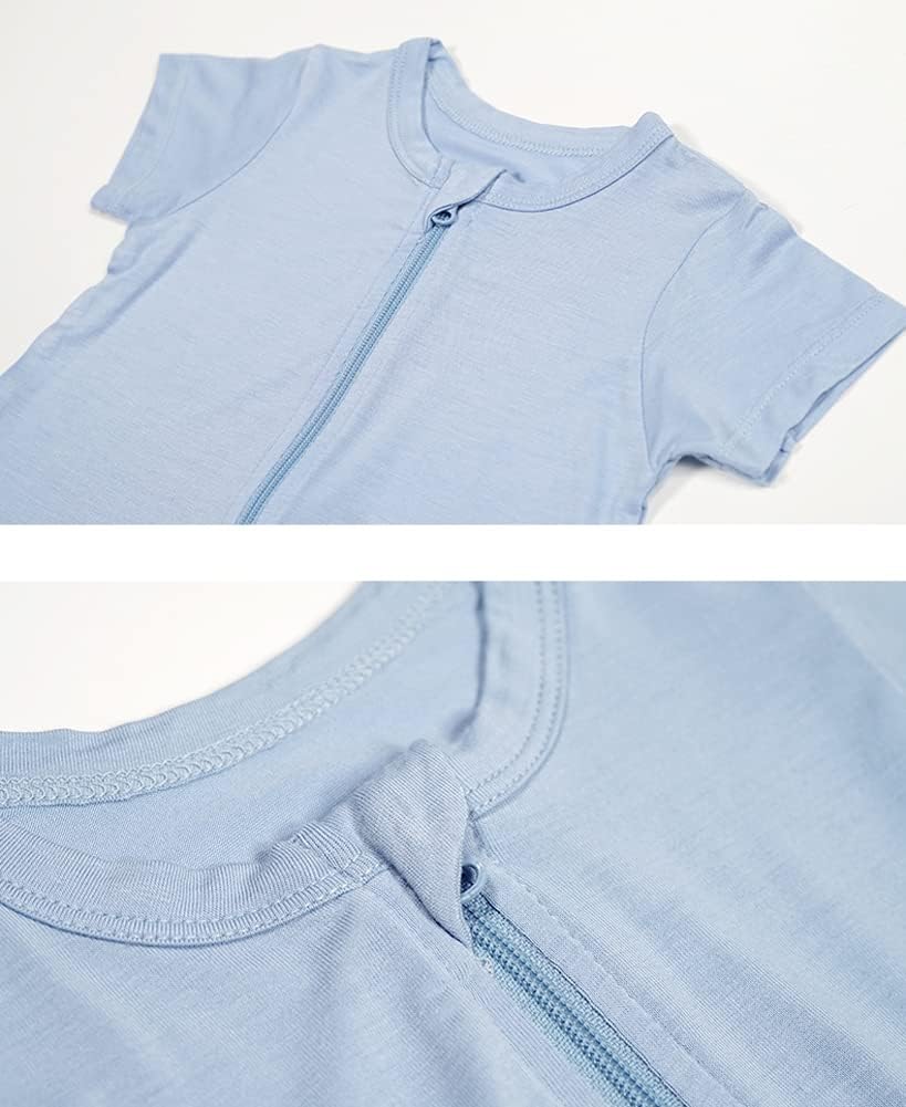 Teach Leanbh Toddler Unisex Baby Bamboo Viscose Pajamas 2 Way Zipper Short Sleeve Footless Romper Jumpsuit Sleep and Play