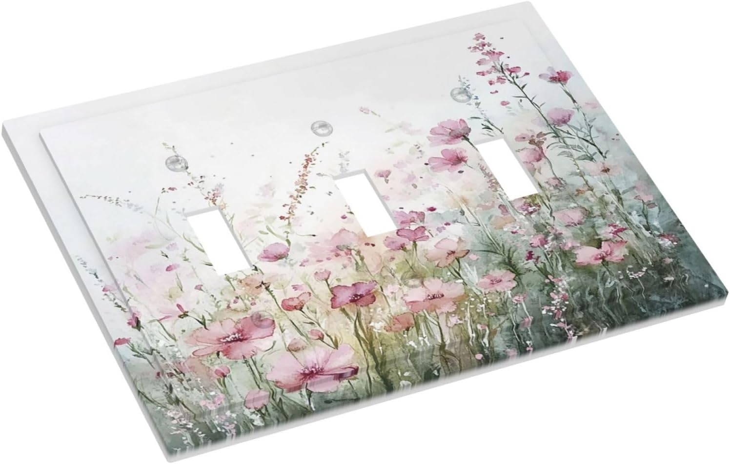 Decorative Switch Plates Wildflower Botanical Watercolor Floral 3 Gang Wall Plate Triple Toggle Light Switch Cover Faceplate Electrical Wall Panels For Bed Room Living Room Decor