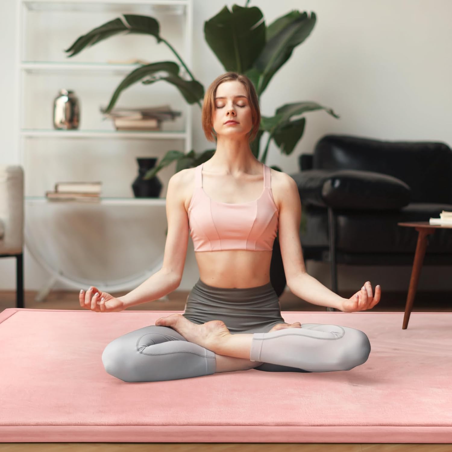 Baby Play Mat for Floor Tummy Time Nursery Rug Muscle Area Rug Playroom Tatami 50 * 50" Memory Foam 1.3" Thick Crawling Mat For Babies,Toddlers, Infants, Kids(Pink)