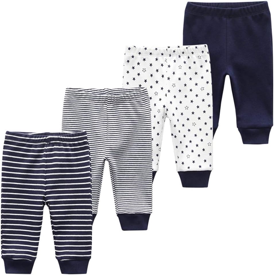 Unisex Newborn Baby Cotton 4-Pack Pants Embroidery Pringting Casual Leggings 0-24 Months for Boys and Girls