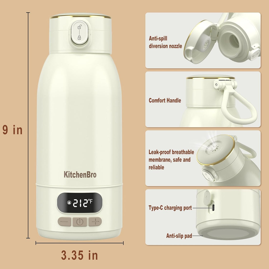 Portable Bottle Warmer for Travel-Various Heating Modes for Breast Milk& Water&Tea. 17 Ounces Large Capacity Portable Milk Warmer for Baby,Fast Heating Speed and Long Battery Life with High Capacity