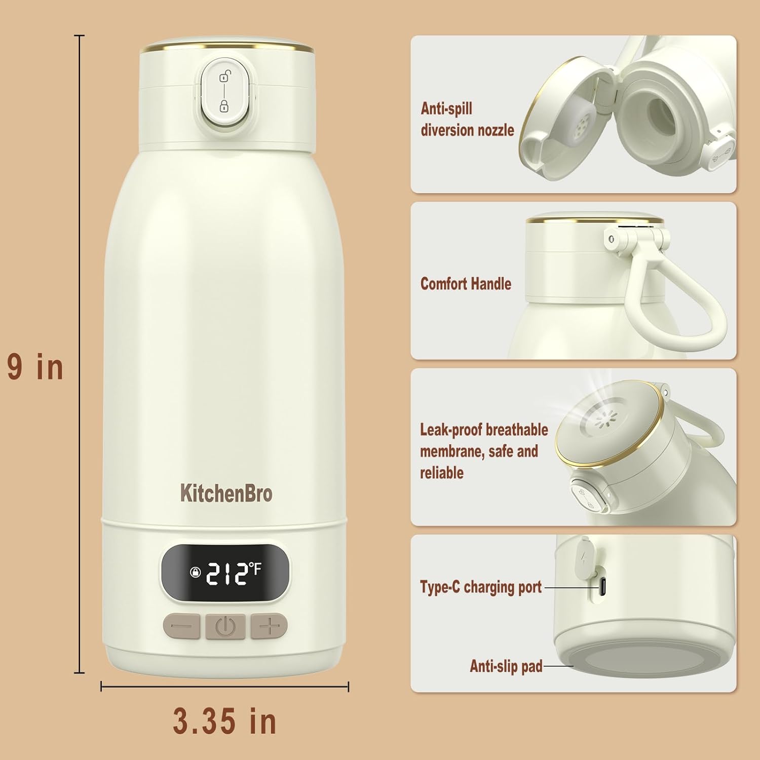 Portable Bottle Warmer for Travel-Various Heating Modes for Breast Milk& Water&Tea. 17 Ounces Large Capacity Portable Milk Warmer for Baby,Fast Heating Speed and Long Battery Life with High Capacity