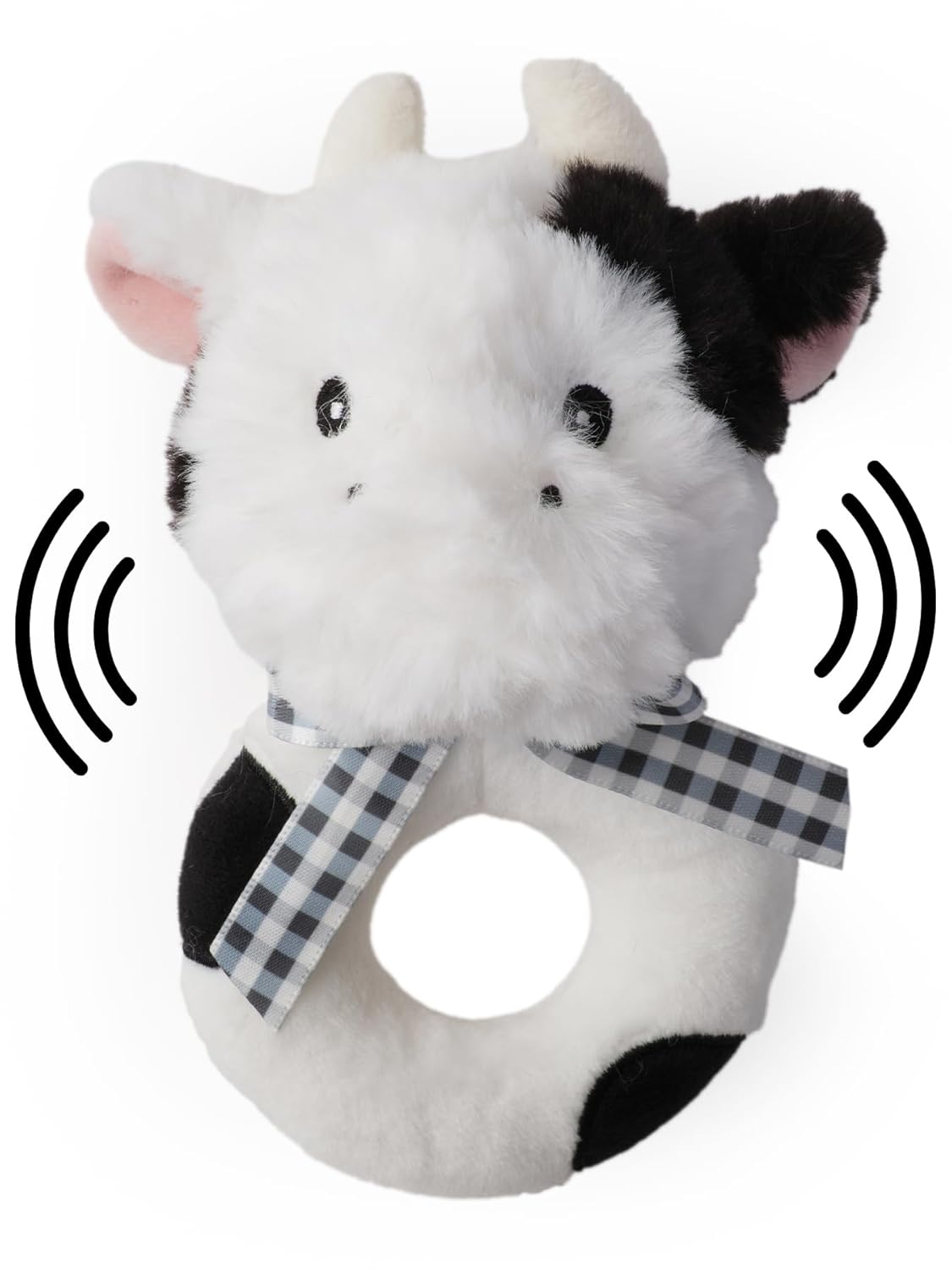 Bearington Collection Lil' Gilly 5.5 in Cow Baby Rattle - Baby - Plush Rattles Gift for Newborn