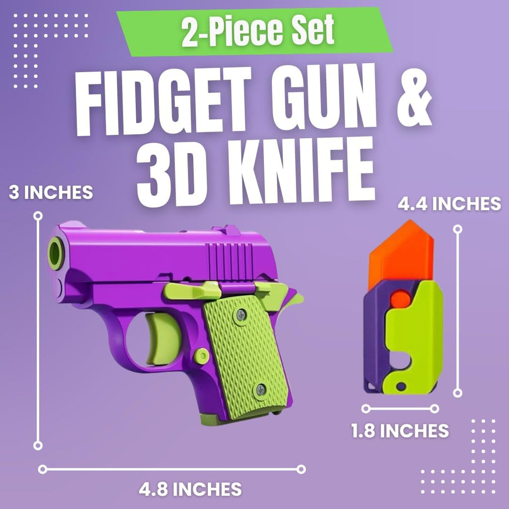 Fidget Gun Toy, 3D Printed Mini Toy, Stress Shot, Gravity Fidget Knife Toy, Gun Fidget Toy, 2 Pcs, Fidget Toys Adults & Kids