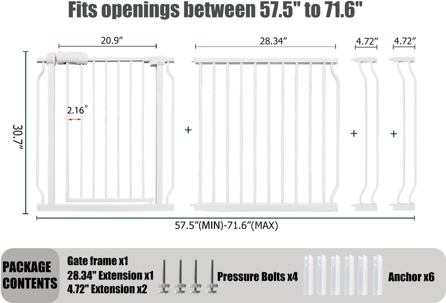Extra Wide Baby Gate Tension Indoor Safety Gates White Metal Large Pressure Mounted Pet Walk Through Long Dog for The House Doorways Stairs (66.9 inches-71.6 inches, White) (Th-0001)