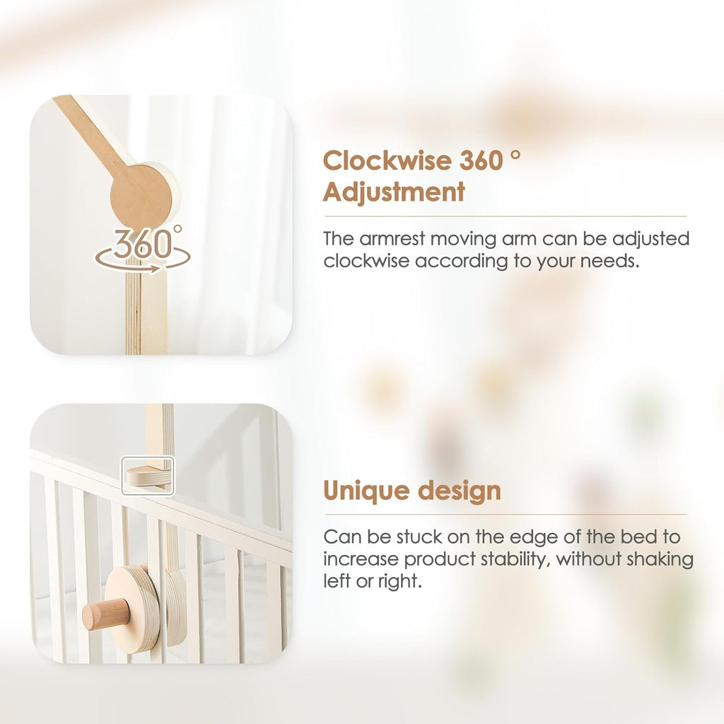 HI BABY MONMENT Crib Mobile Arm - Baby Mobile Hanger with 2-Height Settings Adjustable, Stabilizing Attachment for Added Safety, Mobile Arm for Crib, Sturdy & Secure Design for Nursery Mobile