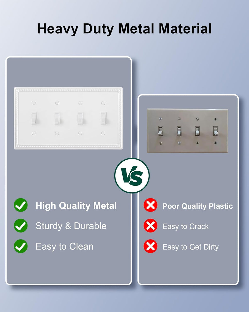 2-Pack Quad Toggle Light Switch Cover Plate, 4 Gang Metal Switch Plate Covers, Pure White Pearls Decorative Wall Plate, Corrosion Resistant