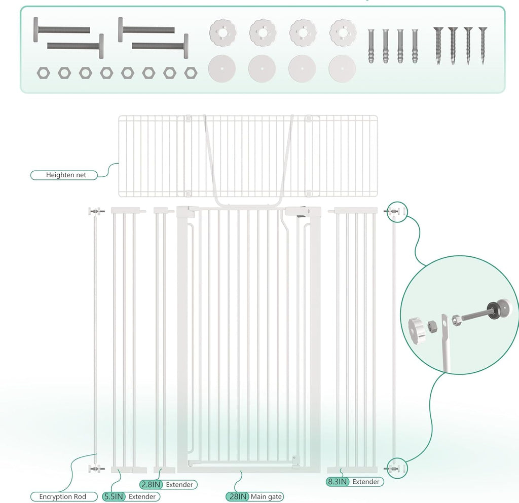 71" Extra Tall Cat Gate for Doorway – 28.5"-48.7" Extra Wide Pet Gate with Adjustable Cat Door Wide,Auto Close, Pressure Mounted, Pet Gate for Cats & Small Dogs, Hallway, Stairs, Kitchen