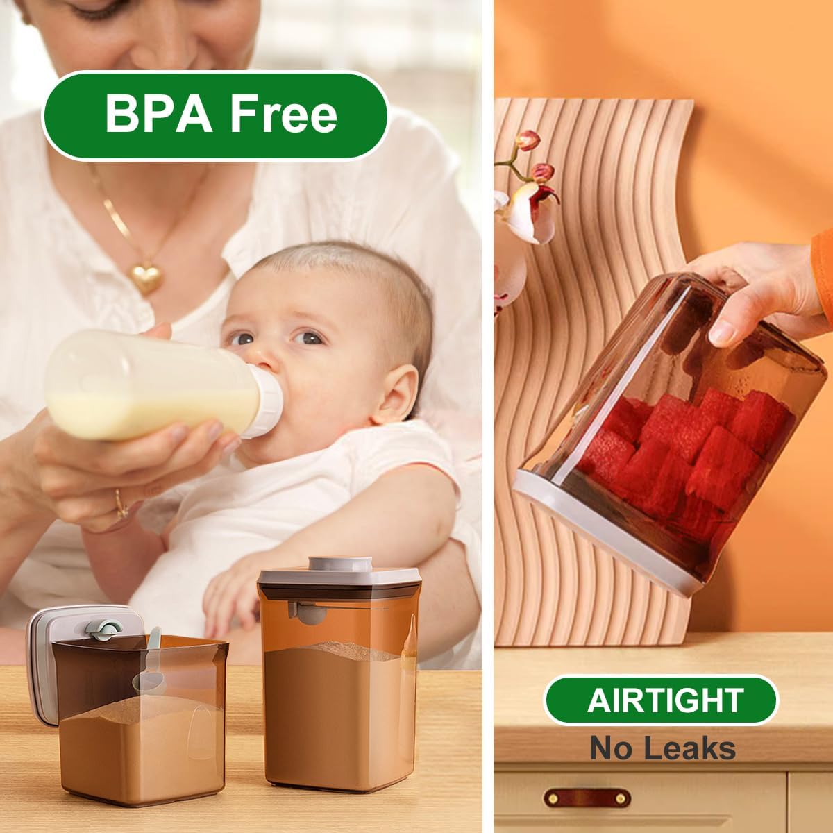 Formula Container, 1700Ml/730g Airtight Formula Dispenser, One Button Handy Pop Up Food Containers Milk Powder Container, BPA-Free Food Storage Containers with Lids, Scoop and Scraper, Dark Brown