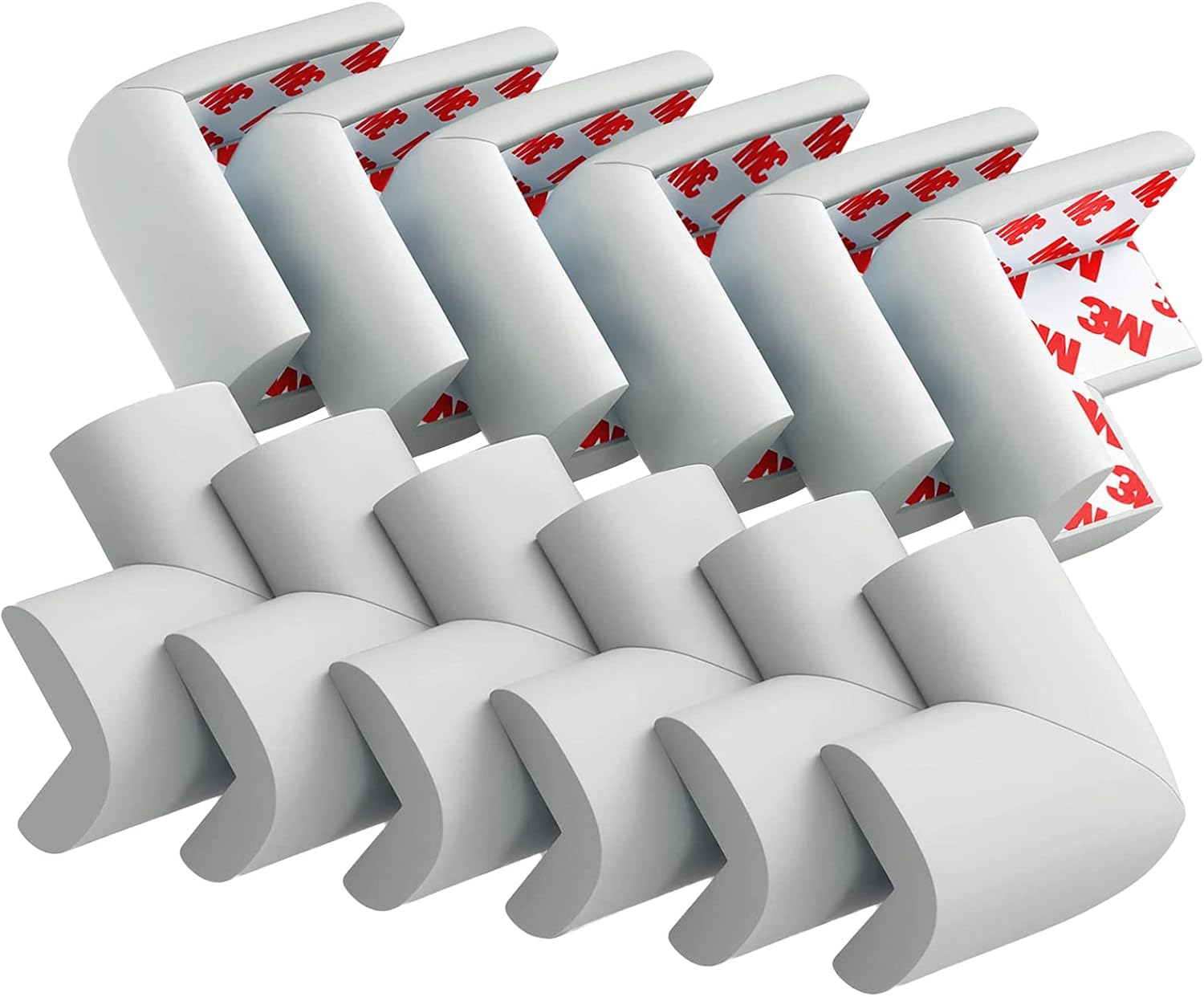 12 Pack Corner Protector Baby Proofing Corners and Edge Guards, Soft Safety Pre-Taped Rubber Foam Furniture Bumper for Fireplace, Table, Stair, Cabinet (Gray)