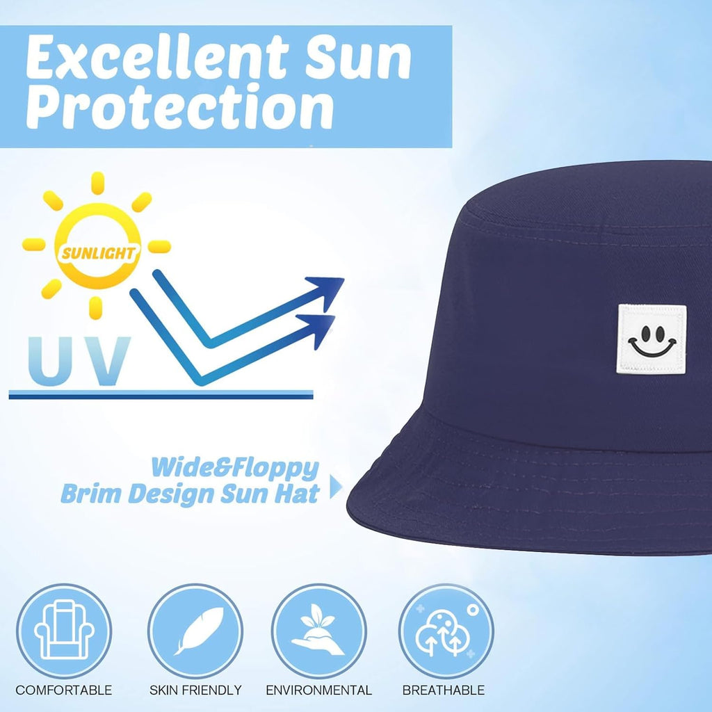 Kids Sun Hat Smile Face Bucket Hat for Girls Boys Summer Sun Protection Cotton Unisex Beach Cap