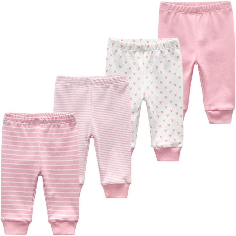 Unisex Newborn Baby Cotton 4-Pack Pants Embroidery Pringting Casual Leggings 0-24 Months for Boys and Girls