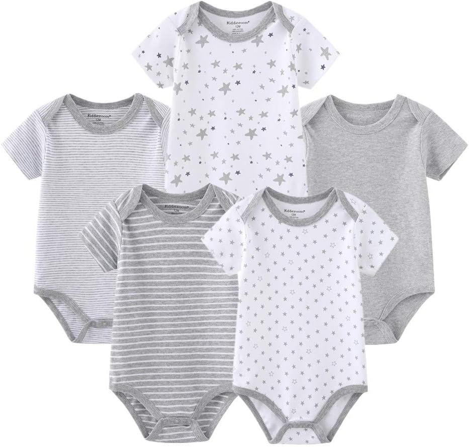 Kiddiezoom Baby Bodysuit Newborn Short Sleeve baby One-Piece Cotton 5-Pack baby clothes