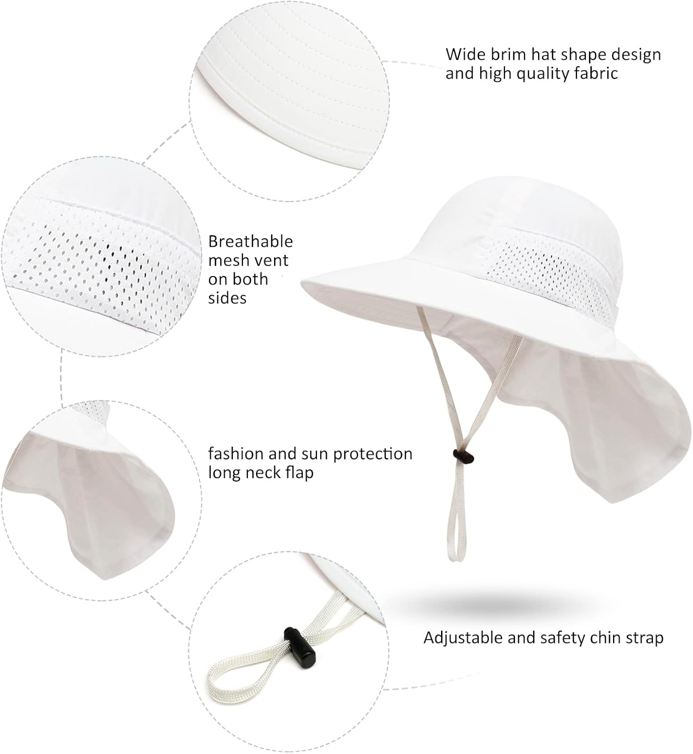 CHUNG Baby Sun Protection Hat Summer Toddler Adjustable UPF 50+ Wide Brim Neck Flap Beach Caps Boys Girls 1-12 Years Kids