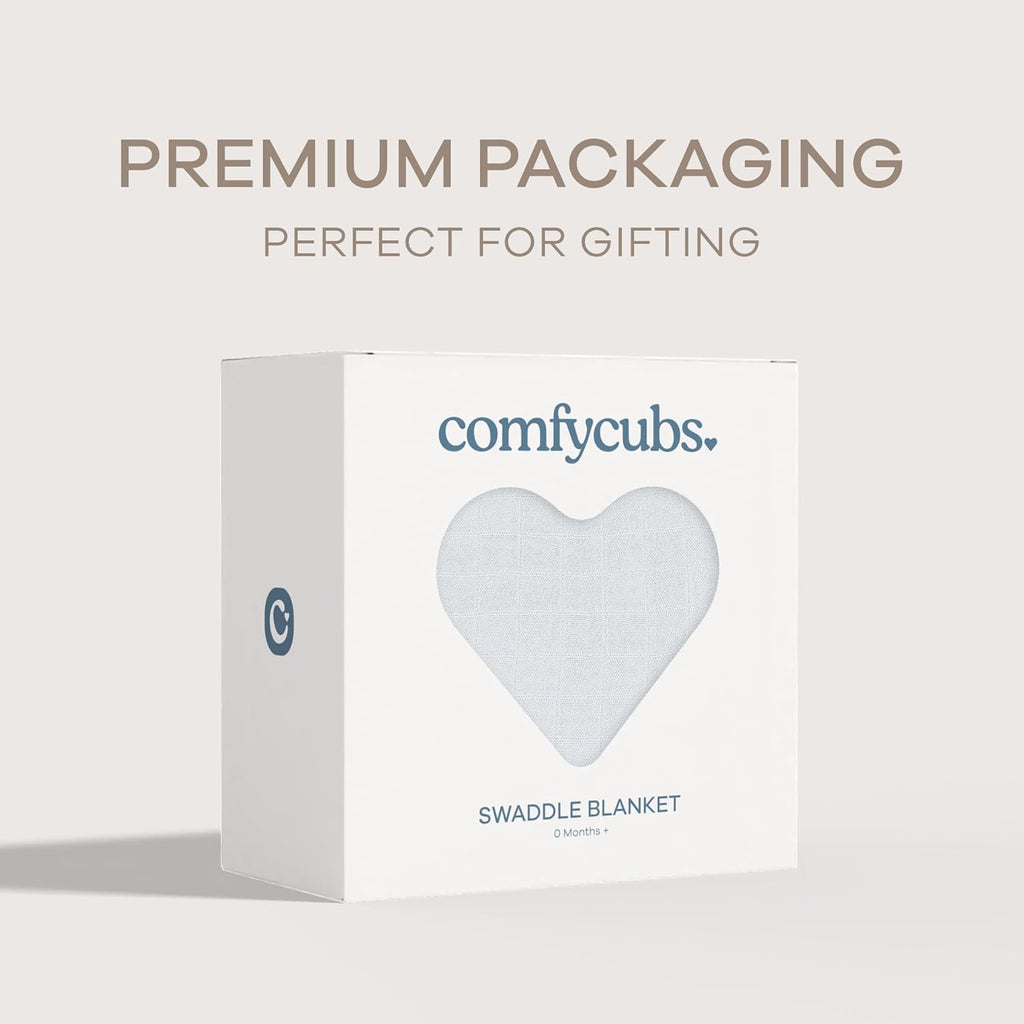 Comfy Cubs Muslin Swaddle Blankets Pack of 1 - 47 x 47 Inch Soft Cotton Baby Blanket Set, Large Multipurpose Wraps for Newborns - Self-Soothing Swaddles for Newborns - White