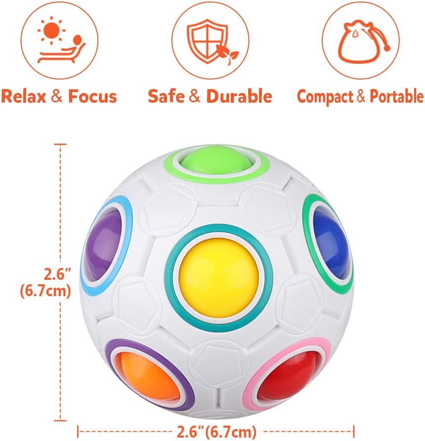 D-FantiX 4Pcs Rainbow Puzzle Ball, Brain Teasers Fidget Toys for Kids Ages 3+, Stress Reliever Magic Travel Toy for Boys & Girls