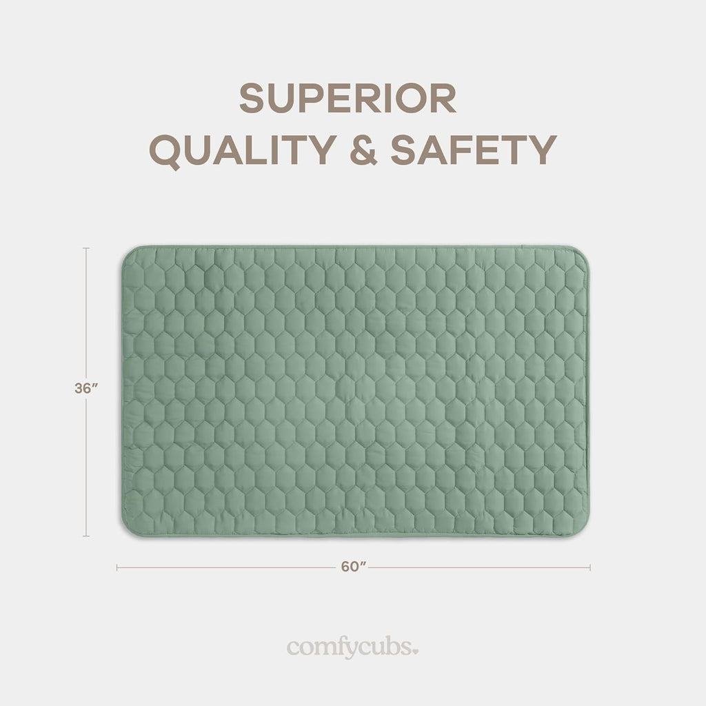 Comfy Cubs Rectangle Kids Play Mat - Small 36 x 60 inches Soft Quilted Baby Floor Mat with Non-Slip Bottom - Plush Design for Toddlers' Playtime and Relaxation - Comfortable and Durable - Fern