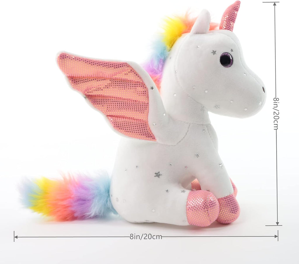 Sew Butiful 8" Unicorn Stuffed Animal - Cute Plush Toy Gift for 3-8 Years Old Girls, Soft Birthday Present for Baby, Toddler, Kids, Decor (White)