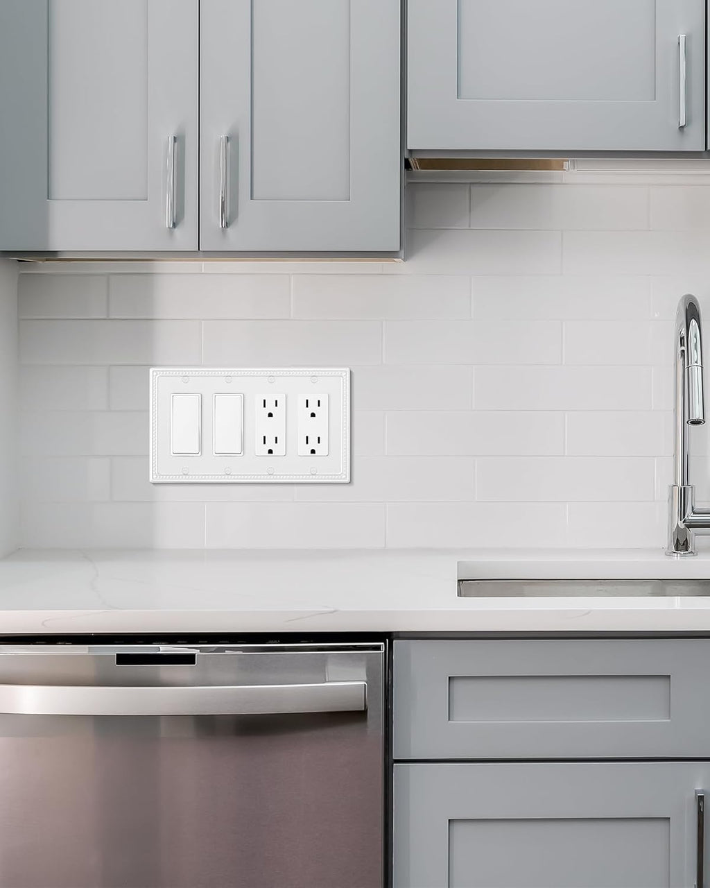 2-Pack Quad Decorator Outlet Cover Plate, Pure White Pearls Decorative Switch Plates and Outlet Covers, Metal Wall Plates for Electrical Outlets