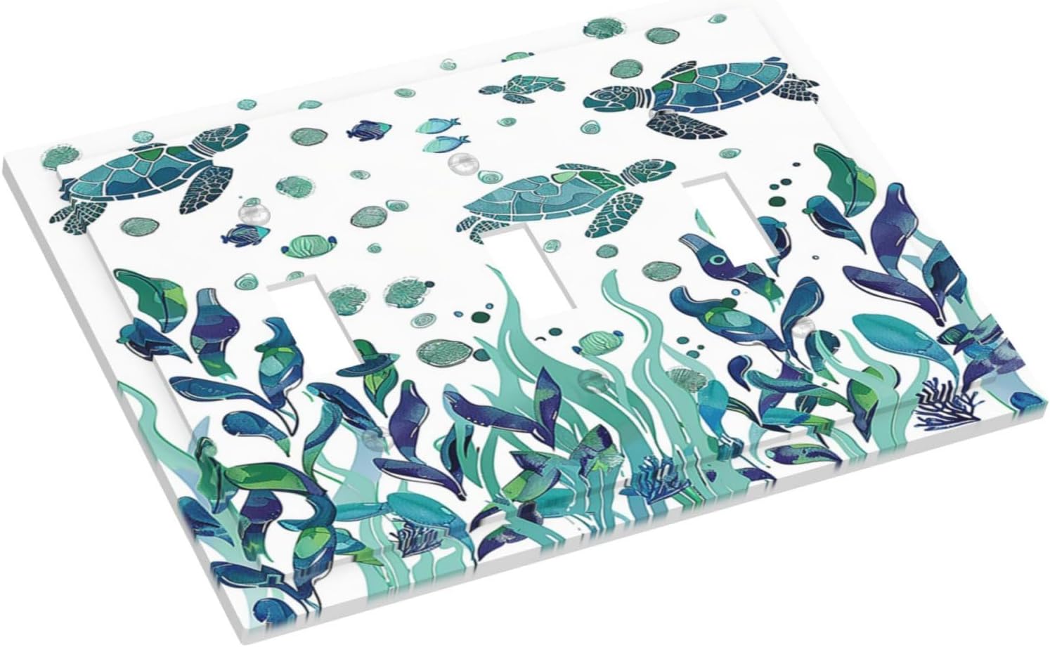 Decorative Switch Plates Vibrant Turtle Seagrass Watercolor Painting 3 Gang Wall Plate Triple Toggle Light Switch Cover Faceplate Electrical Wall Panels for Bathroom living Room Decor