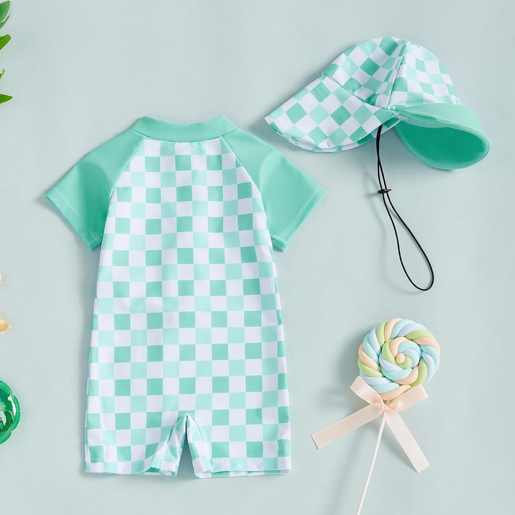 MAYUMMPY Baby Boys Girls Swimwear Casual Zipper One Pieces Rash Guard Swimsuit and Hat Beachwear Bathing Suit