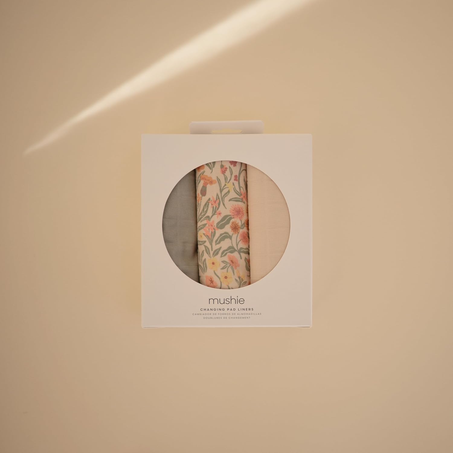 mushie Waterproof Changing Pad Liners | 100% Organic Cotton | Set of 3 (Pastel Blooms Combo)