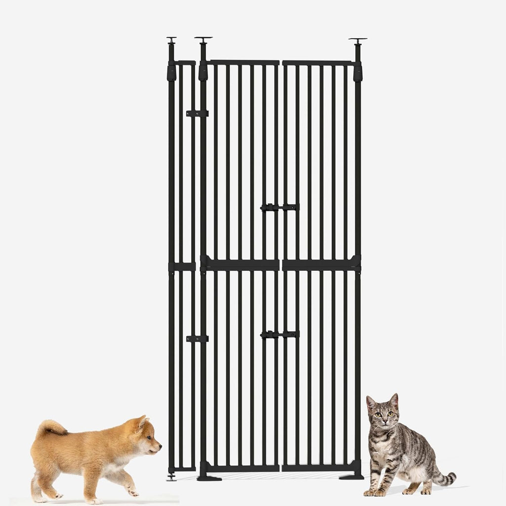 Glaf 74" Extra Tall Cat Gat, 30.31-38.19" Wide Adjustable Cat Door Pressure Mounted Pet Gate with Extra Narrow Gap Auto Close Dog Safety Gate for Doorways, Kitchen,Stairs