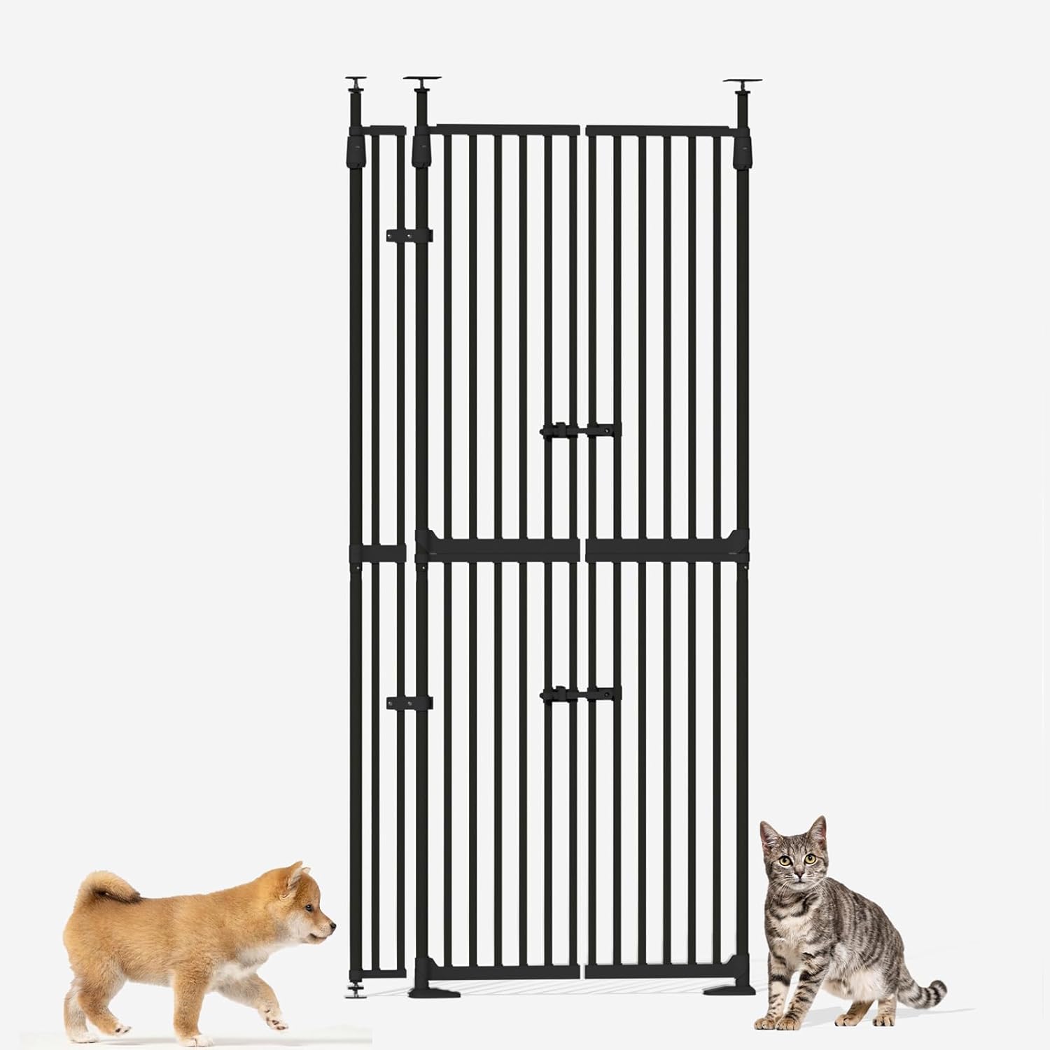 Glaf 74" Extra Tall Cat Gat, 30.31-38.19" Wide Adjustable Cat Door Pressure Mounted Pet Gate with Extra Narrow Gap Auto Close Dog Safety Gate for Doorways, Kitchen,Stairs